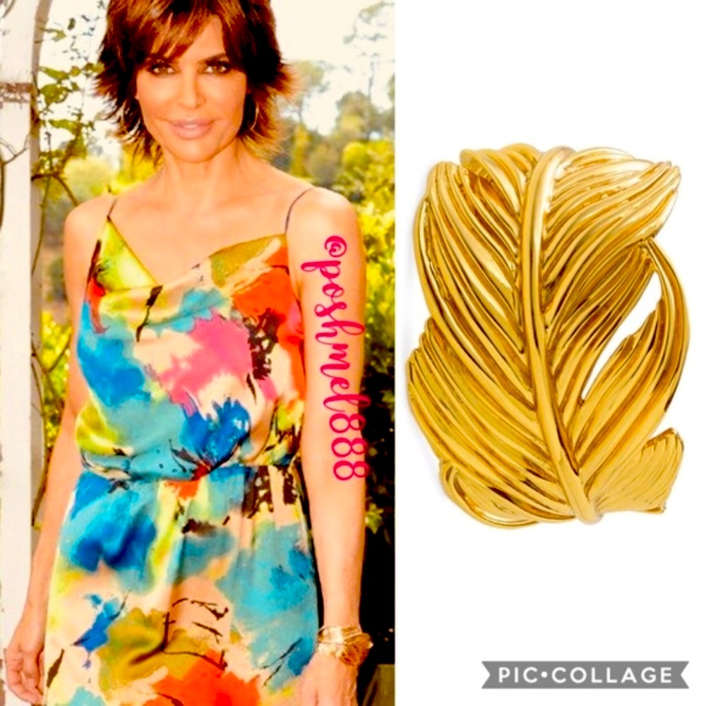 Stella & Dot | Bold Gold Retired Feather Secret Garden Cuff Bracelet - Picture 1 of 4